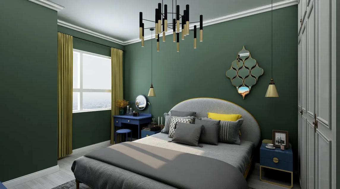 135平方高级墨绿色卧室效果图