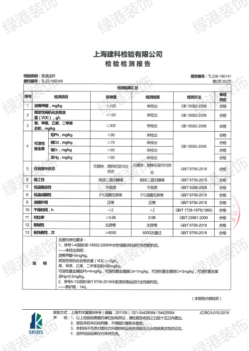 沈阳绿港装饰乳胶漆环保证书